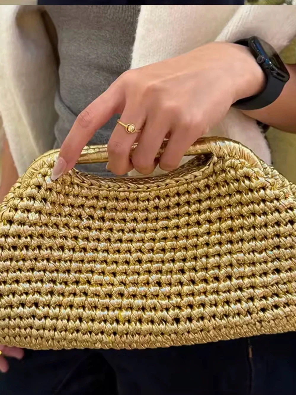 Gold Woven Top-Handle Women’s Bag